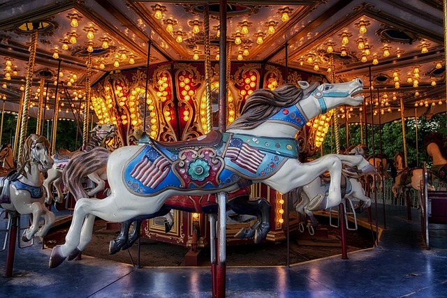 Detailed view of an ornate carousel horse