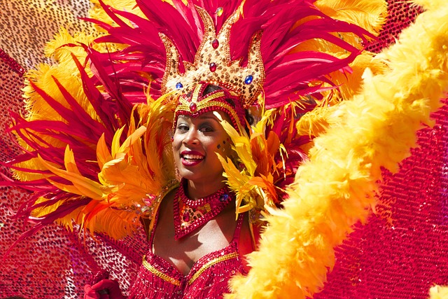 A performer in a colorful carnival costume