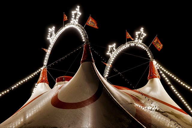 Night lights of a vibrant carnival tent